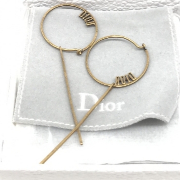 Dior Jewelry - Dior Gold Tone Hoop Earrings with Slim Drop Bars